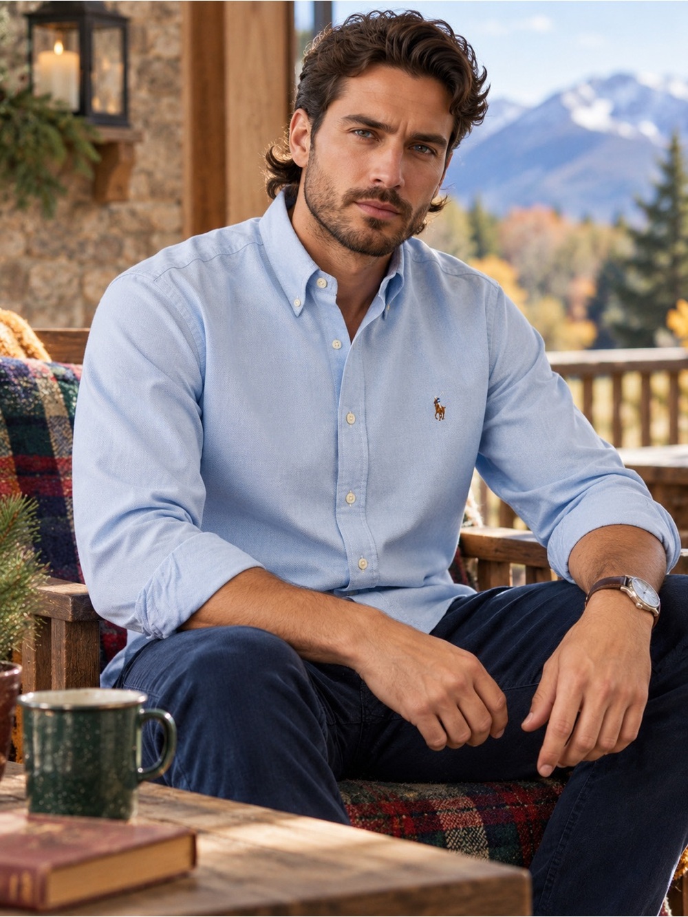 Ralph Lauren Oxford Shirt Men’s L Blue Classic Fit Cotton Multicolor Pony